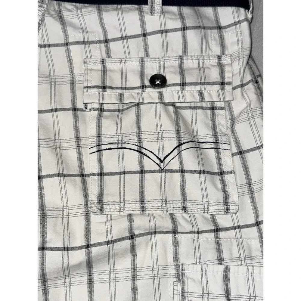 Levis Cargo Shorts Men 36x11 White Plaid Flap Back Pockets Baggy Skater Y2K.